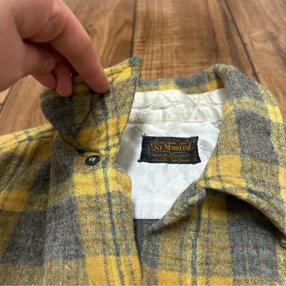 True Vintage 70s / 80s Wool Flannel Plaid Shirt St Moritz Men’s Medium - Picture 7 of 11
